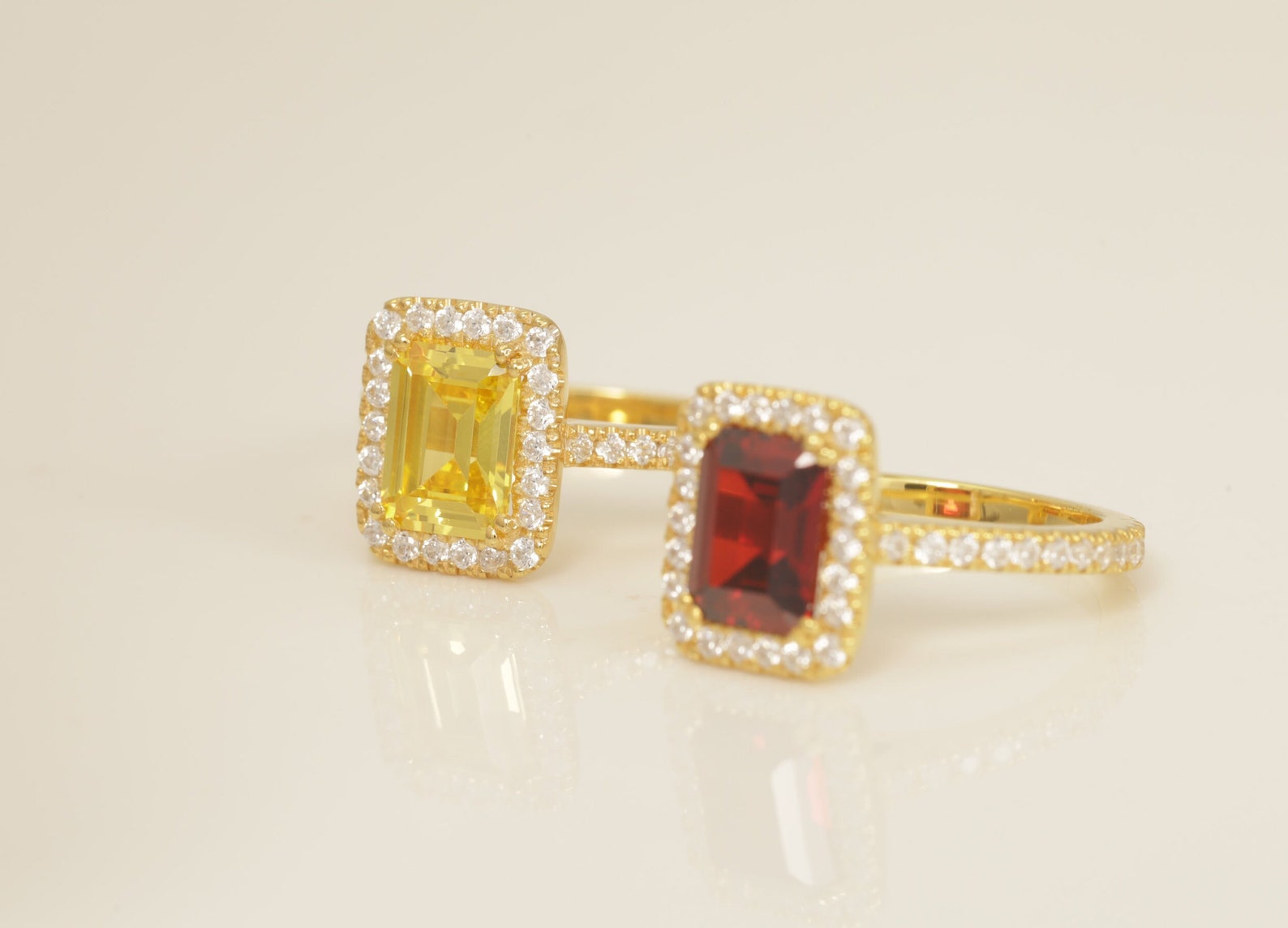 Diamond Halo Yellow Sapphire Engagement Ring, September Birthstone Ring, Bridal Promise Ring, Anniversary Ring Gift for Her